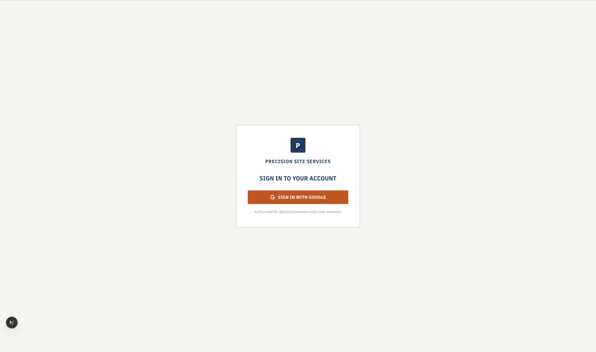Sign-in page with the Precision logo and a Sign in with Google button
