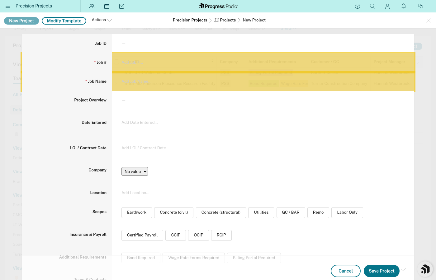 Task creation form showing required fields