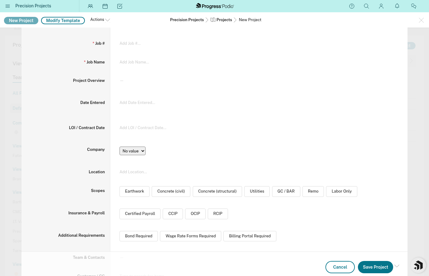Basic job detail fields filled in